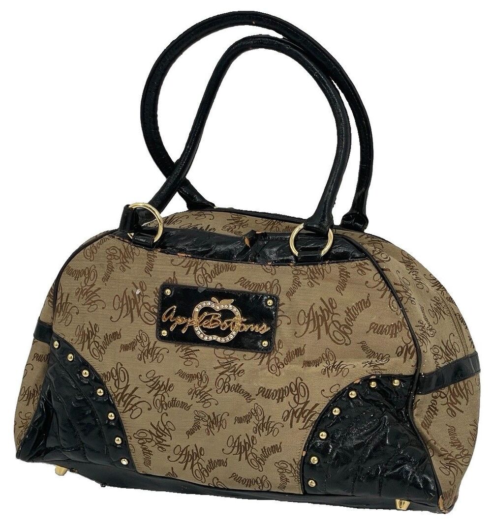 Vintage Y2K Apple Bottoms Monogram Satchel Bag Rhinestone Logo Studded Purse